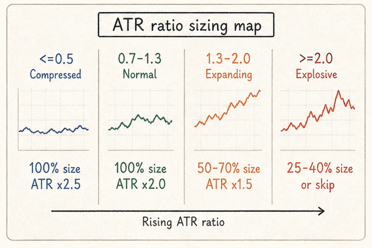 Size-reduction zones keyed to the current-to-average ATR ratio