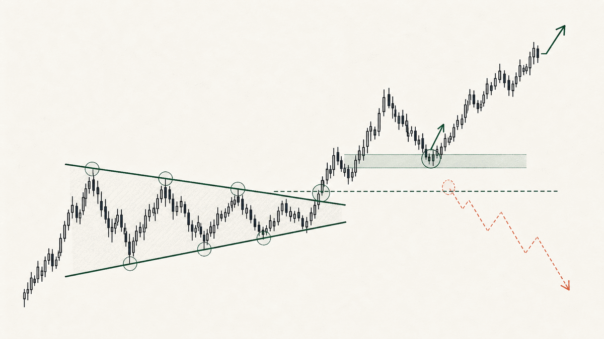 A breakout is confirmed by the close and the retest