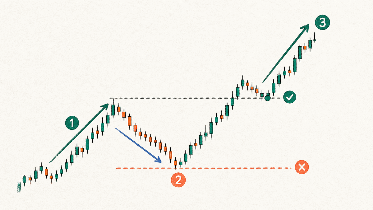 A wave 3 entry after waves 1 and 2 requires a breakout and retest
