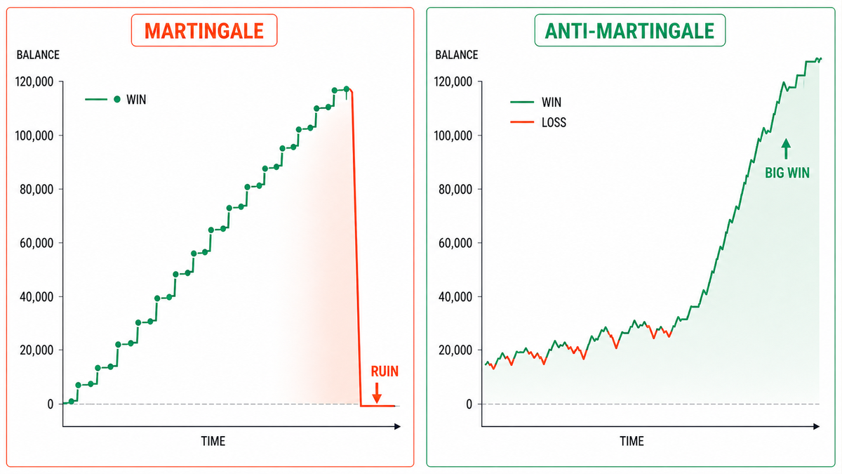 How Martingale and Anti-Martingale arrange profit and loss