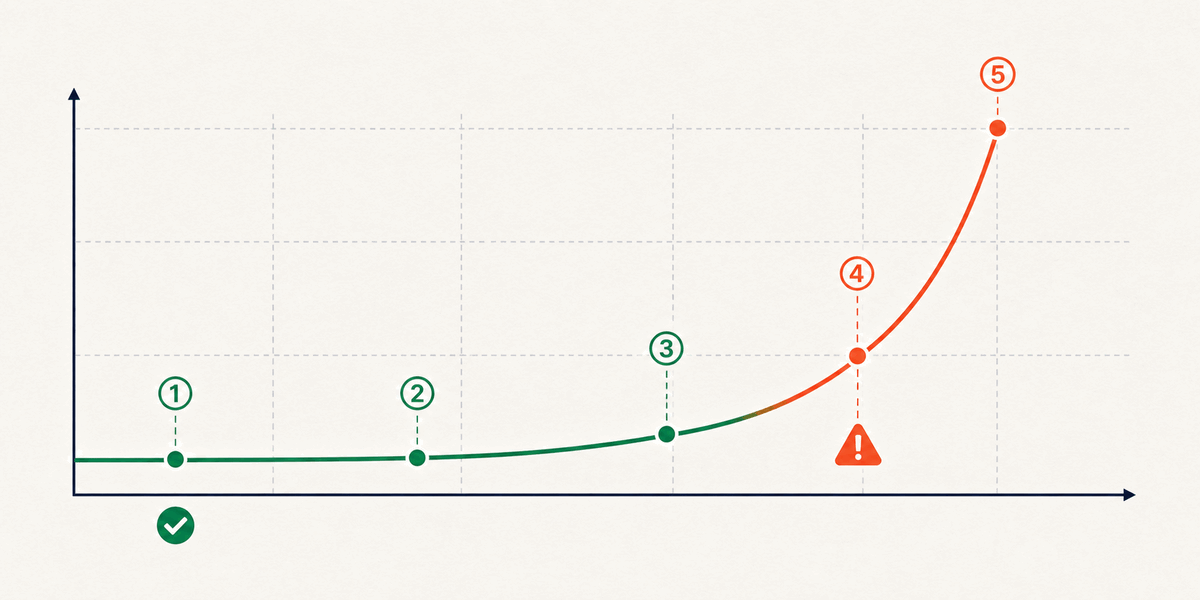 With the same edge, risk of ruin climbs nonlinearly as bet size grows