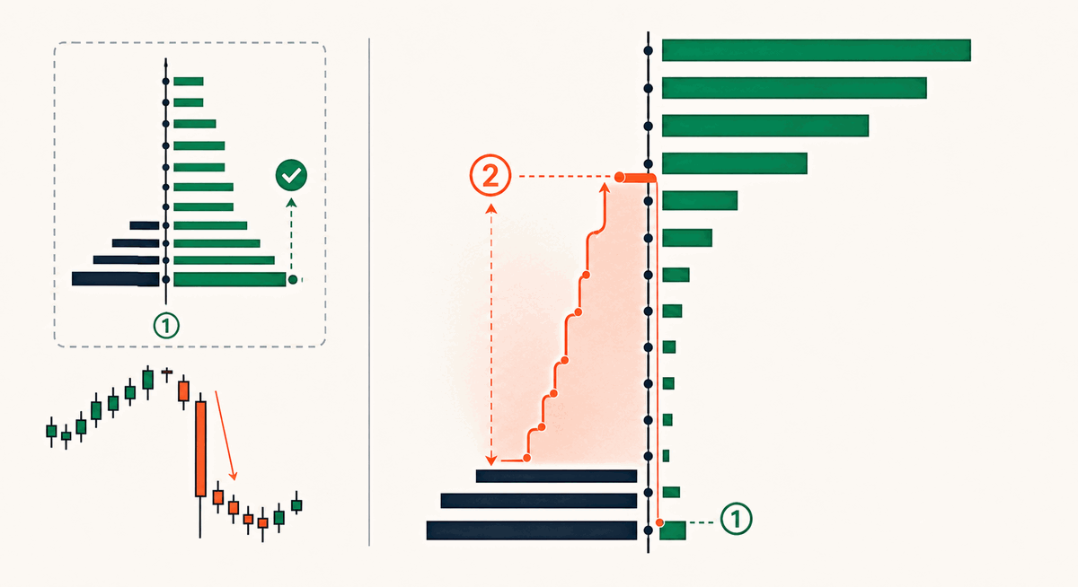 How a market order consumes successive book levels, pushing the average fill price above the displayed price