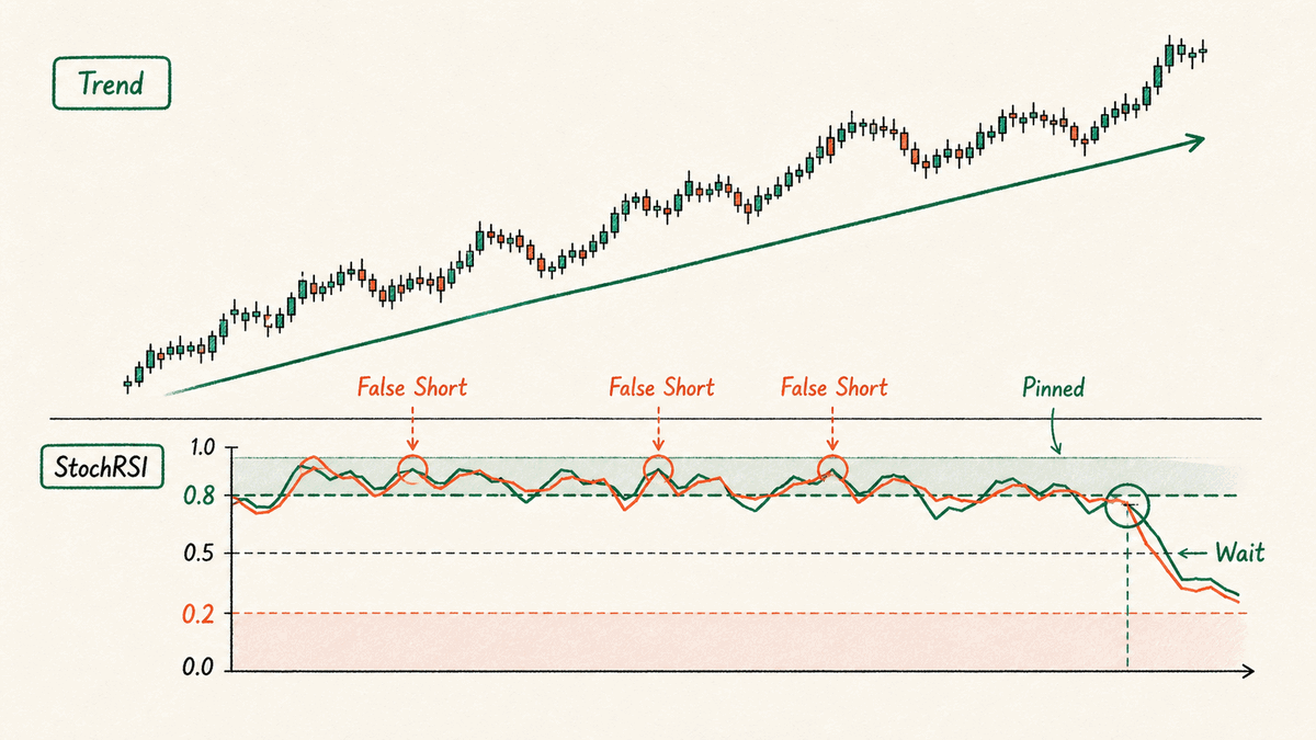Trong cùng một xu hướng, StochRSI cho tín hiệu cực trị dày hơn hẳn so với RSI