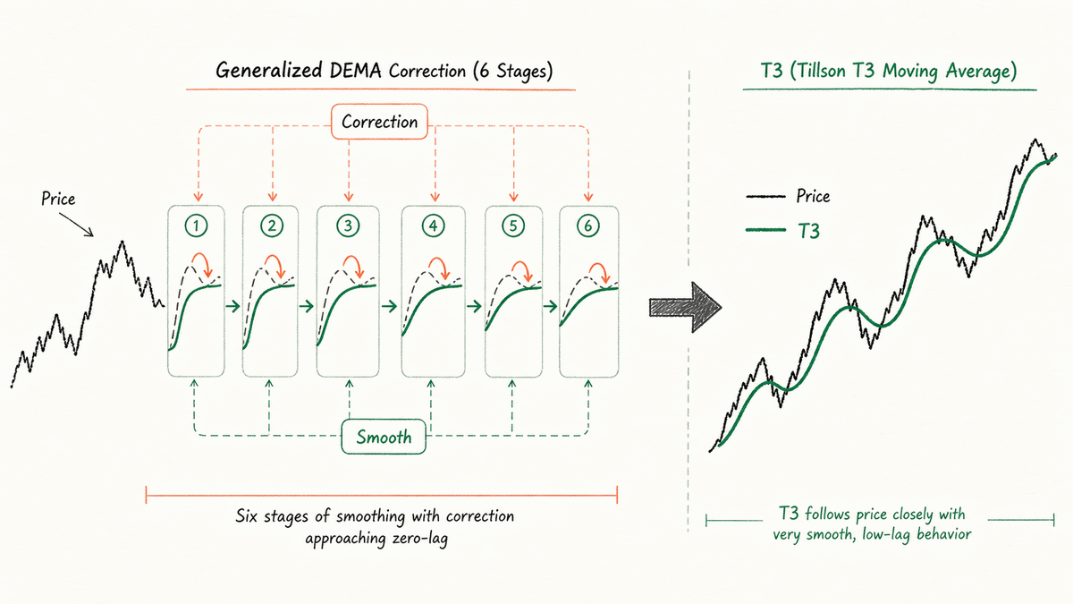 T3 applies six smoothing steps while correcting for lag
