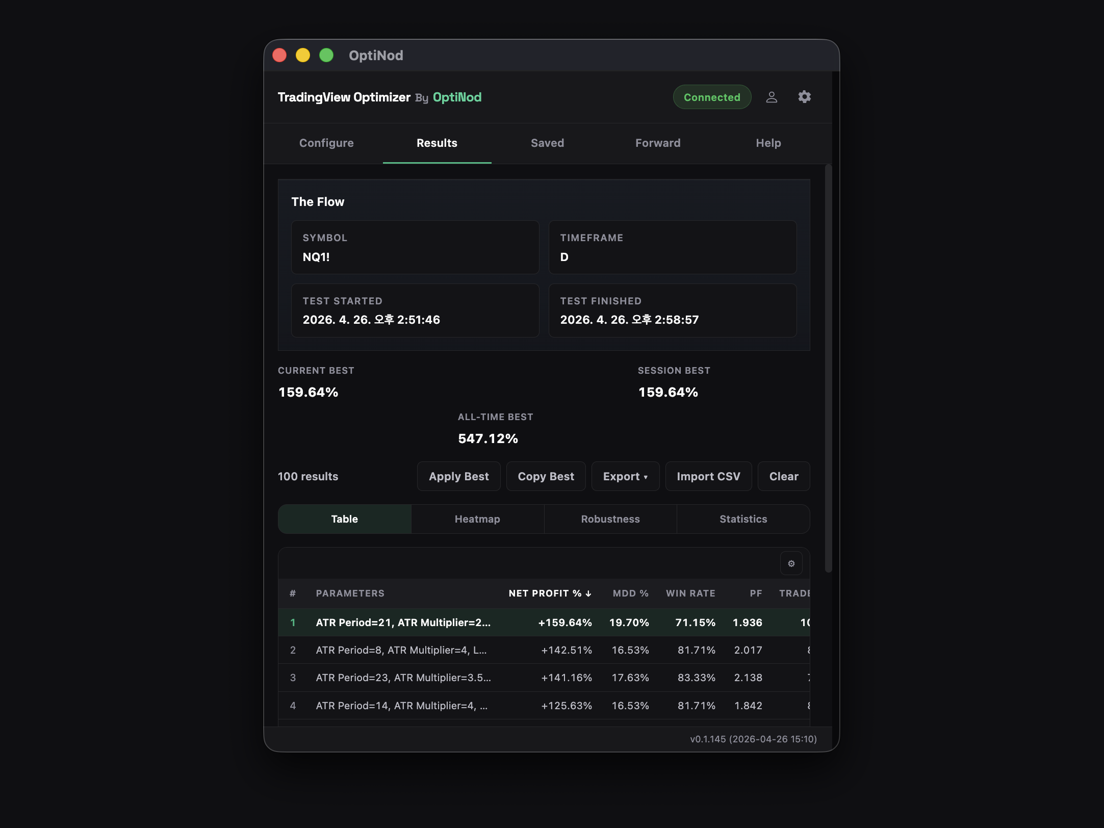 OptiNod result report preview